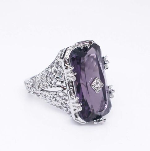 925 sterling silver large amethyst ring square cut gemstone ring wedding ring female jewelry size 6-10 (US code 8) in Kuwait