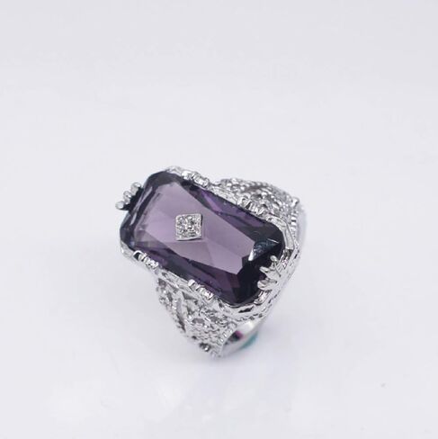 925 sterling silver large amethyst ring square cut gemstone ring wedding ring female jewelry size 6-10 (US code 8) in Kuwait