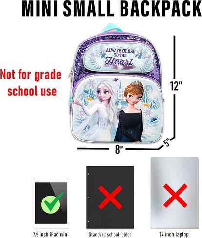 Disney Frozen Mini Backpack for Girls - Bundle with 12" Canvas Elsa and Anna School Bag with Water Bottle, Stickers, More | Frozen Backpack Purse Set for Kids in Kuwait