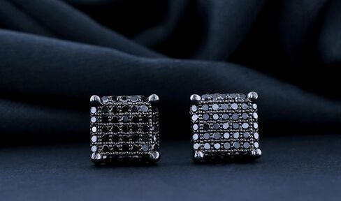 مجموعة Dazzlingrock 1.00 قيراط من الماس الأسود المستدير 9.10 مم Micropave Hip Hop مثلج من الفضة الإسترليني المطلية باللون الأسود، ظهر لولبي، تصميم للسيدات للجنسين، أقراط ألماس حقيقية للرجال in Kuwait