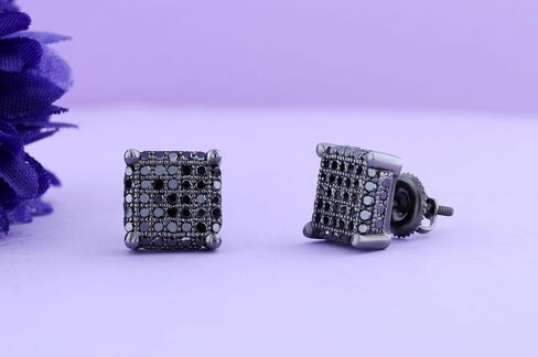 مجموعة Dazzlingrock 1.00 قيراط من الماس الأسود المستدير 9.10 مم Micropave Hip Hop مثلج من الفضة الإسترليني المطلية باللون الأسود، ظهر لولبي، تصميم للسيدات للجنسين، أقراط ألماس حقيقية للرجال in Kuwait