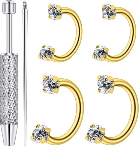 Horseshoe Nose Ring 18G Internally Threaded Nose Rings Hoops Surgical Steel Half Double Cubic Zirconia Nostril Lip Eyebrow Helix Daith Ear Piercing Jewelry For Women in Kuwait