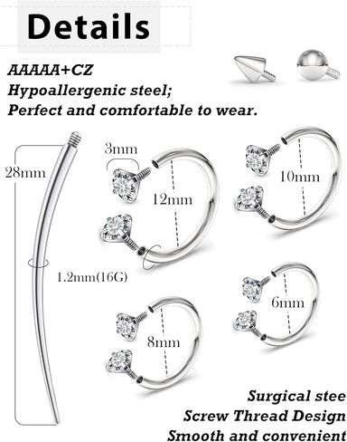 16g Septum Rings Internally Threaded Surgical Steel Septum Jewelry Lip Rings Hoop Labret Jewelry Horseshoe Earrings Daith Piercing Jewelry for Women Men 6mm 8mm 10mm 12mm Silver Gold in Saudi Arabia