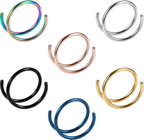 Xinjoduz 6 PCS Double Hoop Nose Ring for Single Piercing, Stainless Steel Twist Spiral Nose Rings Double Hoops for Women, 20 Gauge Nostril Piercing Jewelry (8 mm, 6 Colors) in Kuwait