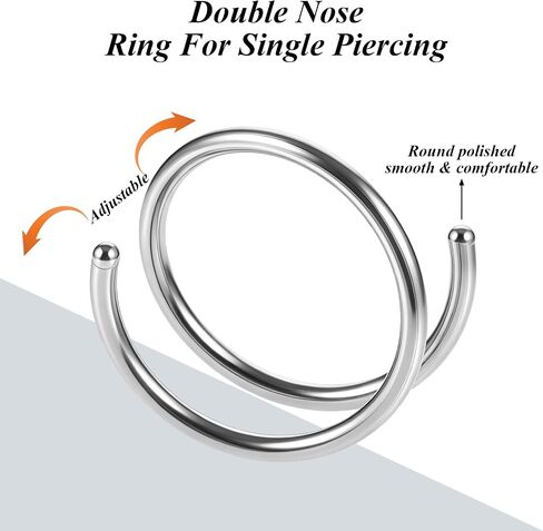 Xinjoduz 6 PCS Double Hoop Nose Ring for Single Piercing, Stainless Steel Twist Spiral Nose Rings Double Hoops for Women, 20 Gauge Nostril Piercing Jewelry (8 mm, 6 Colors) in Kuwait