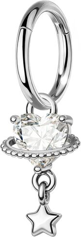 حلق من اليهودي 16 جرام متدلي على شكل غضروف للنساء من Dangly Heart Star Huggie Hoop Dainty Rook ثقب المجوهرات المصنوعة من الفولاذ المقاوم للصدأ هيليكس محارة هوب حلق هيبوالرجينيك in Kuwait