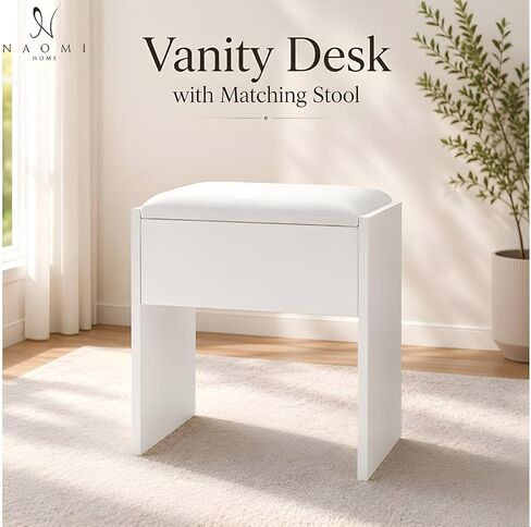 Naomi Home Vera 46" Vanity Set with Mirror, Stool & 11 LED Lights, Makeup Table with 7 Drawers, 3 Lighting Modes with Adjustable Brightness, Dressing Table with Premium Crystal Knobs for Bedroom in Saudi Arabia