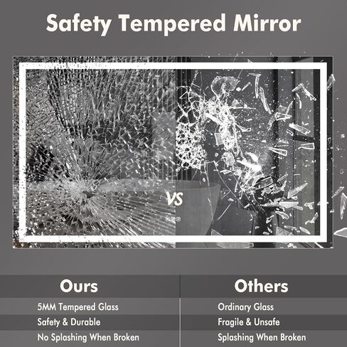 LED Bathroom Wall Mirror 60 x 36 Inch, Frameless Vanity Mirror with Front Light & Ambient Backlight, Single Front LED Strip with 150mm Suction 3X Mirror, Dimmable & Adjustable Color Tempera in Saudi Arabia