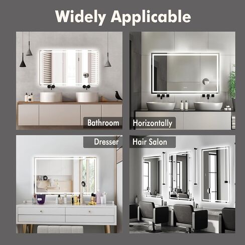 LED Bathroom Wall Mirror 60 x 36 Inch, Frameless Vanity Mirror with Front Light & Ambient Backlight, Single Front LED Strip with 150mm Suction 3X Mirror, Dimmable & Adjustable Color Tempera in Saudi Arabia