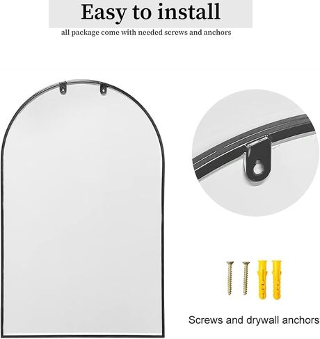 Dewfig Arched Window Wall Mirror, 42"x24", Decorative Mirror, Vanity Mirrors for Bathroom, Bedroom, Entryway, Living Room, Window Pane or Farmhouse Mirrors for Wall Decor, Metal Frame, Black in Saudi Arabia