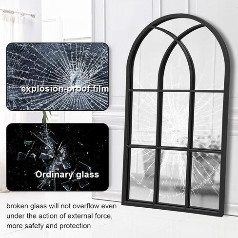Dewfig Arched Window Wall Mirror, 42"x24", Decorative Mirror, Vanity Mirrors for Bathroom, Bedroom, Entryway, Living Room, Window Pane or Farmhouse Mirrors for Wall Decor, Metal Frame, Black in Saudi Arabia