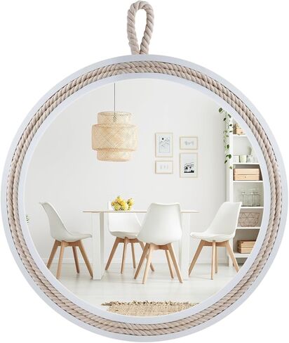 Nautical Round Wall Mirror with Rope 20'' White Circle Hanging Mirror Nursery Coastal Beachy Wall Mirror Decorative Mirror for Bathroom,Livingroom,Entryway-Nautical Theme Décor in Saudi Arabia
