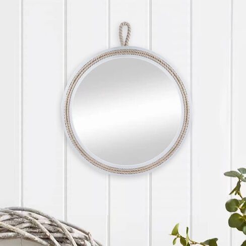 Nautical Round Wall Mirror with Rope 20'' White Circle Hanging Mirror Nursery Coastal Beachy Wall Mirror Decorative Mirror for Bathroom,Livingroom,Entryway-Nautical Theme Décor in Saudi Arabia