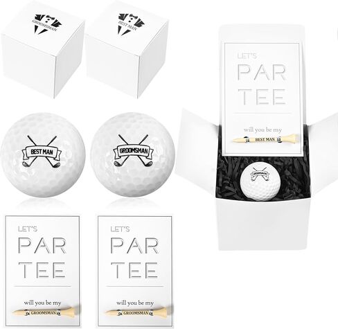 10 Sets Groomsman Proposal Gift Box with Golf Balls, Bamboo Tees, and Invitation Cards - Wedding Gifts for Groomsmen, Best Men, Golf DIY Gift Set, White, Black in Kuwait