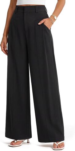 Arach&Cloz Women's Linen Blend Wide Leg Pants All-Season Work Dress Trousers in Kuwait