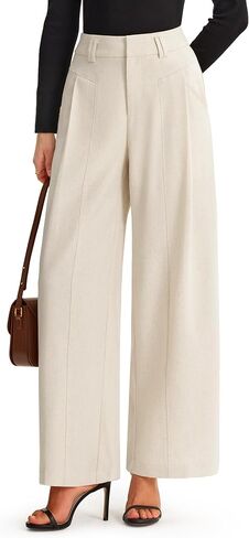 Arach&Cloz Women's Linen Blend Wide Leg Pants All-Season Work Dress Trousers in Kuwait