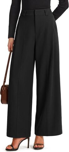 Arach&Cloz Women's Linen Blend Wide Leg Pants All-Season Work Dress Trousers in Kuwait