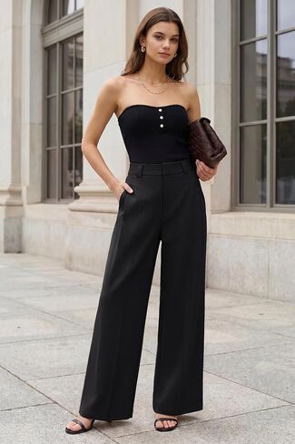 Arach&Cloz Women's Linen Blend Wide Leg Pants All-Season Work Dress Trousers in Kuwait