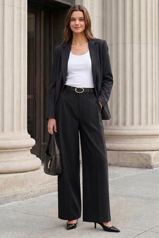 Arach&Cloz Women's Linen Blend Wide Leg Pants All-Season Work Dress Trousers in Kuwait
