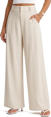 Arach&Cloz Women's Linen Blend Wide Leg Pants All-Season Work Dress Trousers in Kuwait