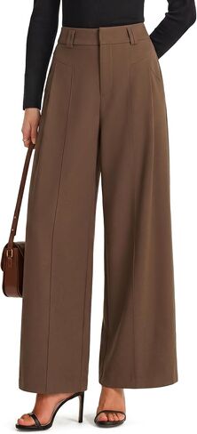 Arach&Cloz Women's Linen Blend Wide Leg Pants All-Season Work Dress Trousers in Kuwait