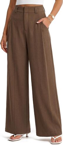 Arach&Cloz Women's Linen Blend Wide Leg Pants All-Season Work Dress Trousers in Kuwait