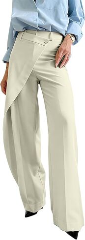 Geulis Womens Wrap Dress Pants Elegant Asymmetrical High Waisted Straight Wide Leg Trousers Slacks Business Casual in Saudi Arabia