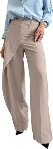 Geulis Womens Wrap Dress Pants Elegant Asymmetrical High Waisted Straight Wide Leg Trousers Slacks Business Casual in Saudi Arabia