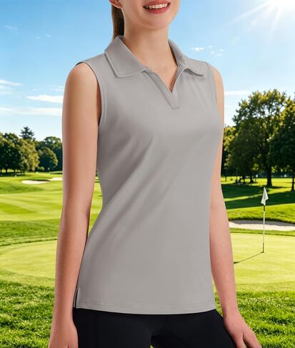 Women's Sleeveless Golf Shirts V-Neck Collared Polo Shirt Quick Dry Athletic Tennis Tank Tops UPF 50+ in Kuwait