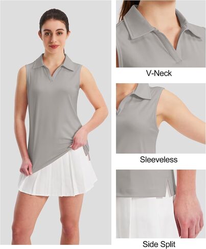 Women's Sleeveless Golf Shirts V-Neck Collared Polo Shirt Quick Dry Athletic Tennis Tank Tops UPF 50+ in Kuwait