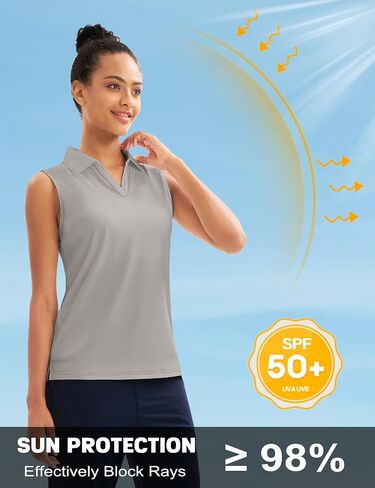 Women's Sleeveless Golf Shirts V-Neck Collared Polo Shirt Quick Dry Athletic Tennis Tank Tops UPF 50+ in Kuwait