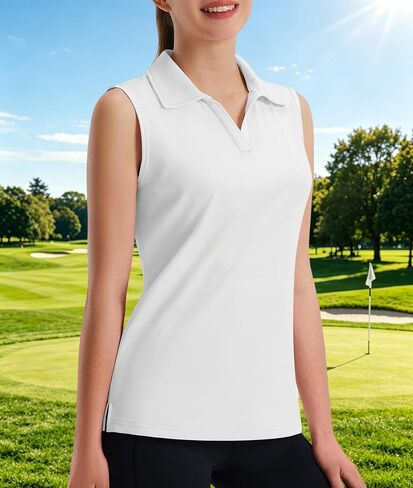 Women's Sleeveless Golf Shirts V-Neck Collared Polo Shirt Quick Dry Athletic Tennis Tank Tops UPF 50+ in Kuwait