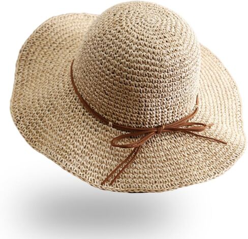 Womens Straw Beach Sun Hats, Foldable Packable Floppy Crochet Hats Large Summer Vacation Travel Wide Brim Hat in Kuwait