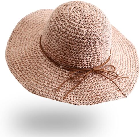 Womens Straw Beach Sun Hats, Foldable Packable Floppy Crochet Hats Large Summer Vacation Travel Wide Brim Hat in Kuwait