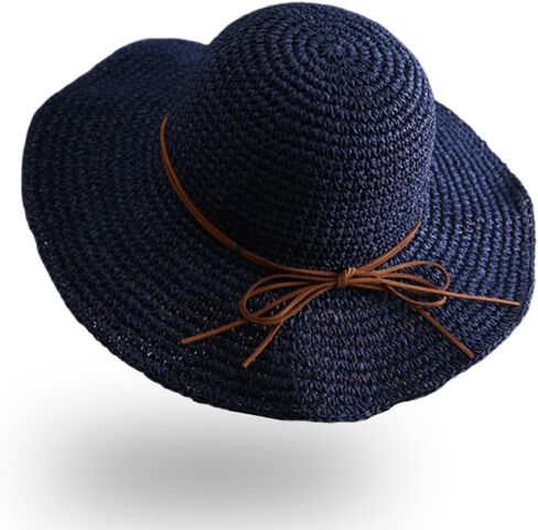 Womens Straw Beach Sun Hats, Foldable Packable Floppy Crochet Hats Large Summer Vacation Travel Wide Brim Hat in Kuwait