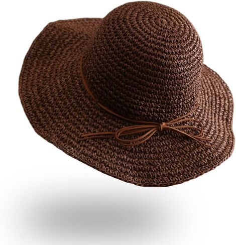 Womens Straw Beach Sun Hats, Foldable Packable Floppy Crochet Hats Large Summer Vacation Travel Wide Brim Hat in Kuwait