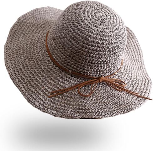 Womens Straw Beach Sun Hats, Foldable Packable Floppy Crochet Hats Large Summer Vacation Travel Wide Brim Hat in Kuwait