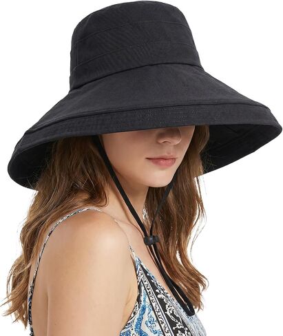 Wide Brim Bucket Hat UV Protection Sun Hat for Women with Adjustable Strap Foldable Brim Packable Travel Summer Hats in Kuwait