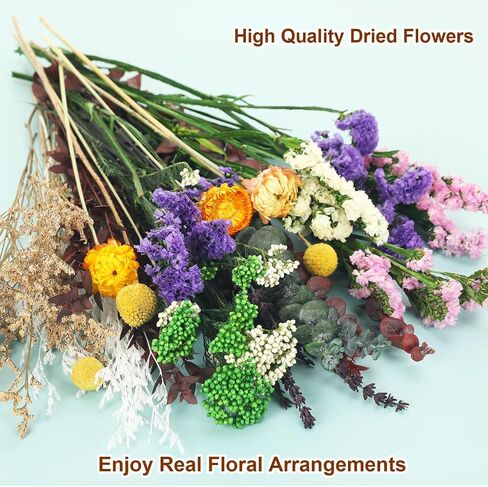 Natural Dried Flower Bouquet, 13 Kinds Dry Flowers Set, 17" DIY Floral Arrangements with Eucalyptus Baby's Breath and Lavender, Rustic Boho Wedding, Home Centerpiece Decorations, Fall Table Decor in Saudi Arabia