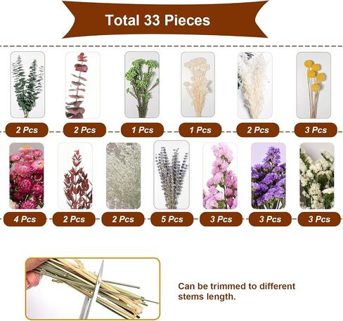 Natural Dried Flower Bouquet, 13 Kinds Dry Flowers Set, 17" DIY Floral Arrangements with Eucalyptus Baby's Breath and Lavender, Rustic Boho Wedding, Home Centerpiece Decorations, Fall Table Decor in Saudi Arabia
