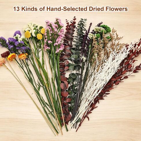 Natural Dried Flower Bouquet, 13 Kinds Dry Flowers Set, 17" DIY Floral Arrangements with Eucalyptus Baby's Breath and Lavender, Rustic Boho Wedding, Home Centerpiece Decorations, Fall Table Decor in Saudi Arabia
