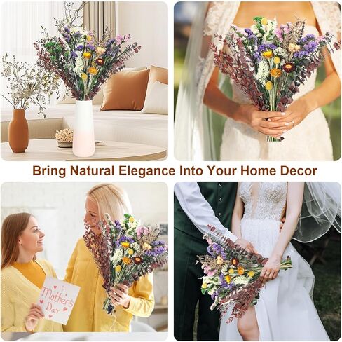 Natural Dried Flower Bouquet, 13 Kinds Dry Flowers Set, 17" DIY Floral Arrangements with Eucalyptus Baby's Breath and Lavender, Rustic Boho Wedding, Home Centerpiece Decorations, Fall Table Decor in Saudi Arabia
