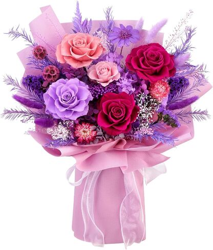 Bloom's Diary Purple Preserved Flower Bouquet, 100% Real Roses | Long-Lasting 1-3 Years, Eternal Mixed Arrangement for Mom, Girlfriend, Women, Anniversaries, Birthdays in Saudi Arabia