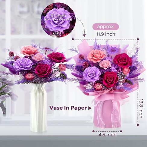 Bloom's Diary Purple Preserved Flower Bouquet, 100% Real Roses | Long-Lasting 1-3 Years, Eternal Mixed Arrangement for Mom, Girlfriend, Women, Anniversaries, Birthdays in Saudi Arabia