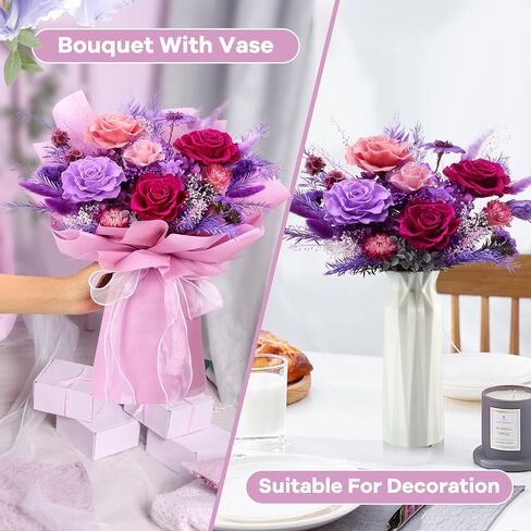 Bloom's Diary Purple Preserved Flower Bouquet, 100% Real Roses | Long-Lasting 1-3 Years, Eternal Mixed Arrangement for Mom, Girlfriend, Women, Anniversaries, Birthdays in Saudi Arabia