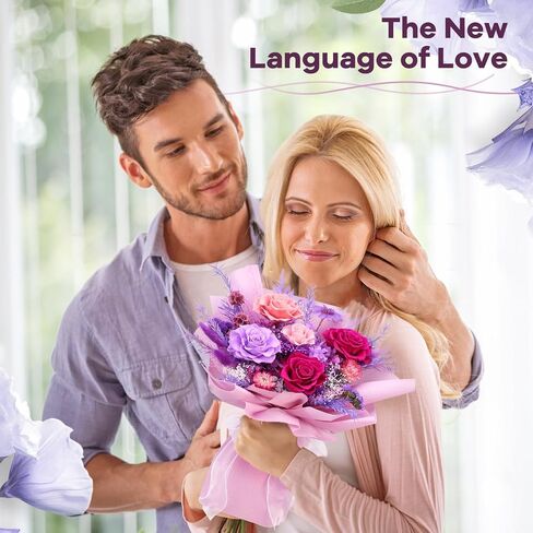 Bloom's Diary Purple Preserved Flower Bouquet, 100% Real Roses | Long-Lasting 1-3 Years, Eternal Mixed Arrangement for Mom, Girlfriend, Women, Anniversaries, Birthdays in Saudi Arabia