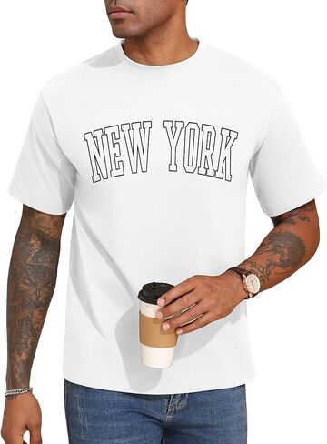 Mens T Shirts NEW YORK Letter Graphic Print Short Sleeve Summer Top 100% Cotton Casual Tees for Men in Kuwait