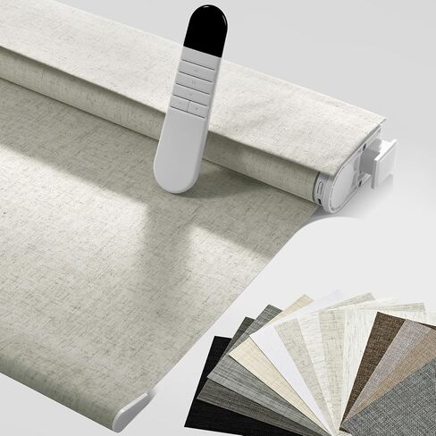 Boolegon Motorized Roller Blinds with Remote, No Drill Smart Roller Shades for Indoor Windows, Blackout Linen Fabric Rechargeable Electric Blinds for Home, Office, Linen Black, Custom Size. in Saudi Arabia