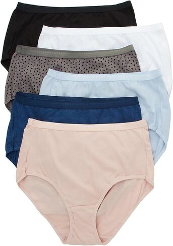 ملابس داخلية نسائية من القطن من Hanes - 6 قطع، 40H6CC، أبيض/كحلي/أسود، 8 in Kuwait