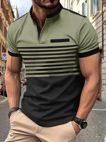 Men's Slim Fit Polo Shirts, Casual Short Sleeve Color Block T-Shirt with Chest Pocket, Athletic Fit Tops for Summer 2026 in Kuwait